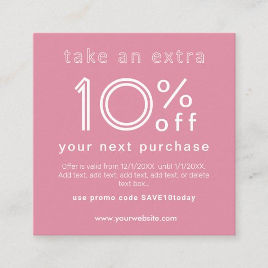 次回の購入名刺の割引 エンクロージャーカード (正面)