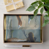 次小さなボートが付いている海に飛んでいるアヒル 薄葉紙 (ギフト)