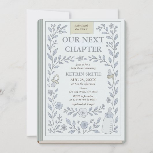 次章ストーリーブックボーイベビーシャワー 招待状 (正面)