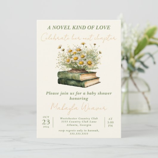 次章Boho Book Loverフローラ赤ちゃんシャワー 招待状 (スタンド正面)