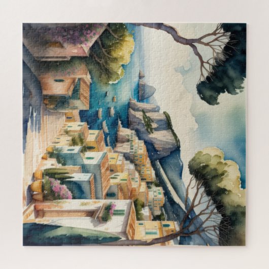 欧州市絵画の水彩画地中海の色 ジグソーパズル (横)