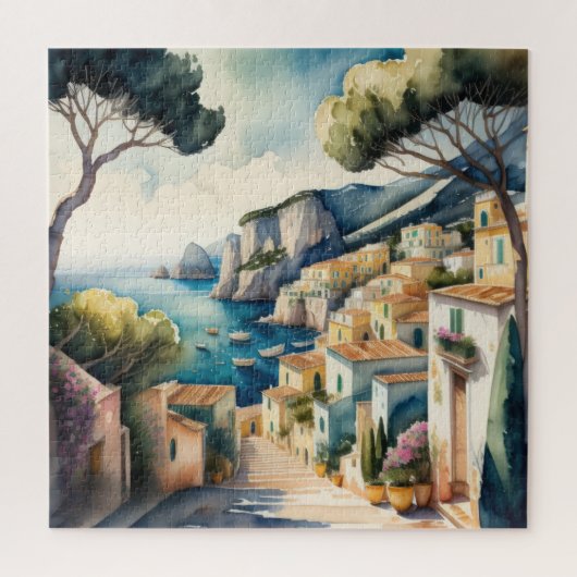 欧州市絵画の水彩画地中海の色 ジグソーパズル (縦)