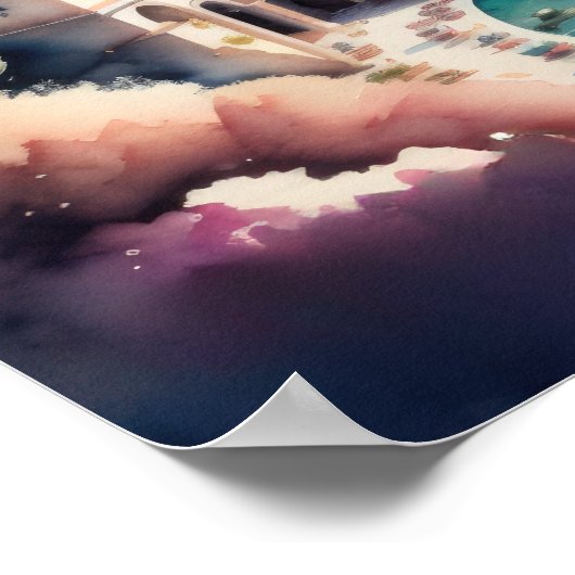 欧州市絵画の水彩画地中海の色 ポスター (角)