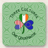 欧州連合アイリッシュアメリカンフラッグスシャムロック名 コースター (正面)
