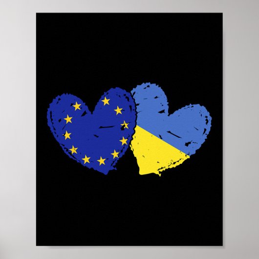欧州連合 ウクライナ ハート フラグ EU ウクライナ 二重旗 ポスター (正面)