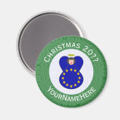 欧州連合(EU)国旗のクリスマスエンジェルパーソナライズされた マグネット (正面/裏面)