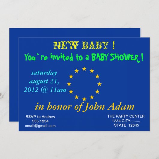 欧州連合(EU)国旗を持つ赤ちゃんシャワー招待状 招待状 (正面/裏面)