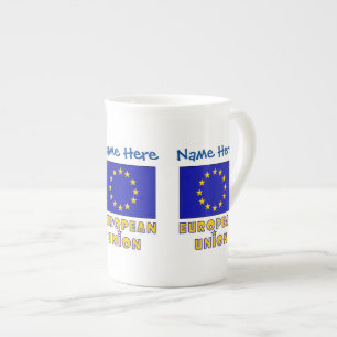欧州連合 EU 旗 青 カスタマイズ ボーンチャイナマグカップ