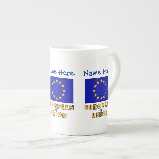 欧州連合 EU 旗 青 カスタマイズ ボーンチャイナマグカップ (正面右)