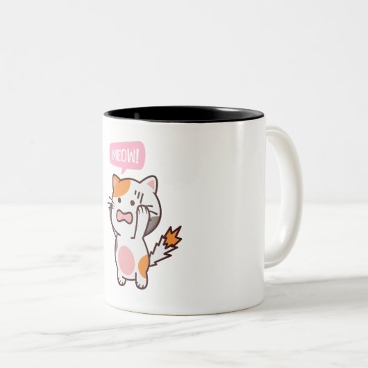 欲求不満のかわいい猫デザイン | 買今 ツートーンマグカップ (正面右)