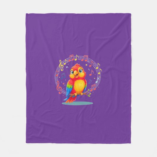 **歌うオウム – かわいいオウムの歌唱イラスト フリースブランケット (正面)