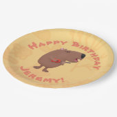 歌うキャピバラパーソナライズされた誕生日の漫画 ペーパープレート (アングル)
