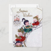 歌うクリスマスのレトロヴィンテージ天使はがき シーズンポストカード (正面/裏面)