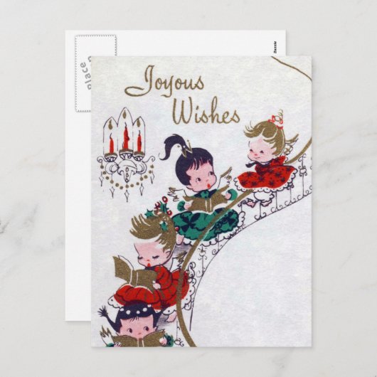 歌うクリスマスのレトロヴィンテージ天使はがき シーズンポストカード (正面/裏面)