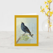 歌うクロドリの水彩画のメッセージカード カード (黄色い花)