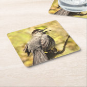 歌うグレーのキャットバードコースター スクエアペーパーコースター (アングル)