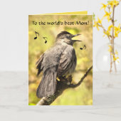 歌うグレーのキャットバードマザーズのデイカード カード (黄色い花)