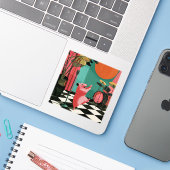 歌うハムスター レトロ音楽 かわいい カラフル シール (ノートパソコンとiPhone)