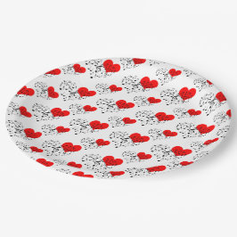 歌うハートパターン。赤いハート、ブラックノートPap ペーパープレート