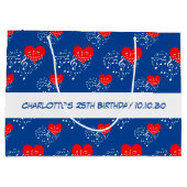 歌うハートパターン。赤いハート、ホワイトノート ラージペーパーバッグ (裏面)