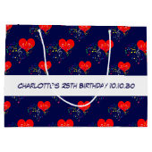 歌うハートパターン。赤いハート、注カラフル記 ラージペーパーバッグ (裏面)