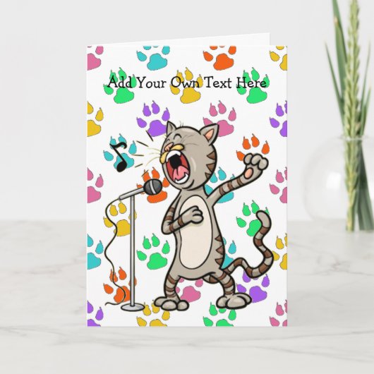 歌うパーソナライズされた猫の挨拶数々の文 カード (正面)