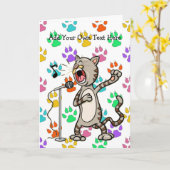 歌うパーソナライズされた猫の挨拶数々の文 カード (黄色い花)