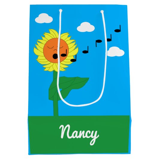 歌うヒマワリ: ミディアムペーパーバッグ (裏面)