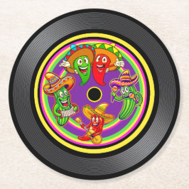 歌うピーマンとサボテンのレコード ラウンドペーパーコースター
