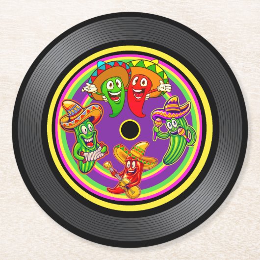 歌うピーマンとサボテンのレコード ラウンドペーパーコースター (正面)