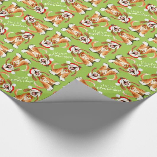歌う犬の芸術は幸せな休日クリスマス ラッピングペーパー (角)