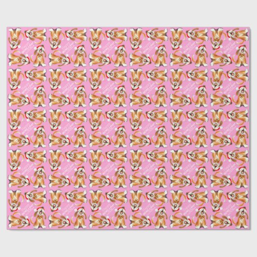 歌う犬の芸術は幸せな休日ピンクのクリスマス ラッピングペーパー (フラット)