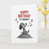 歌う犬の誕生日カード カード (黄色い花)