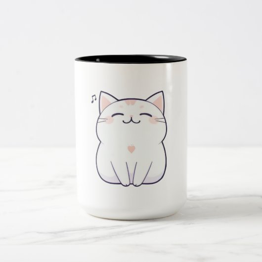 歌う猫と音符のかわいいデザイン ツートーンマグカップ (中央)