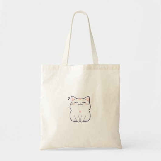 歌う猫と音符のかわいいデザイン トートバッグ (正面)