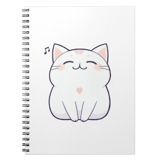 歌う猫と音符のかわいいデザイン ノートブック (正面)