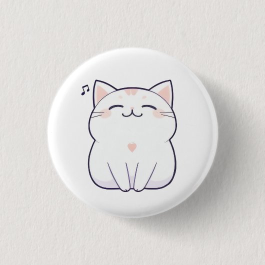 歌う猫と音符のかわいいデザイン 缶バッジ (正面)