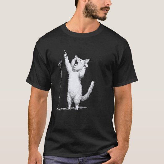歌う猫のマイク愛好家 Tシャツ (正面)