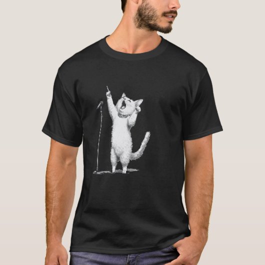 歌う猫のマイク愛好家 Tシャツ (正面)