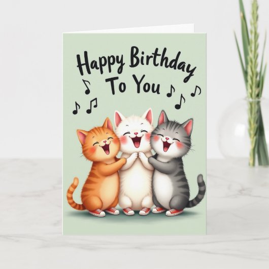 歌う猫の誕生日カード カード (正面)