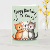 歌う猫の誕生日カード カード (黄色い花)