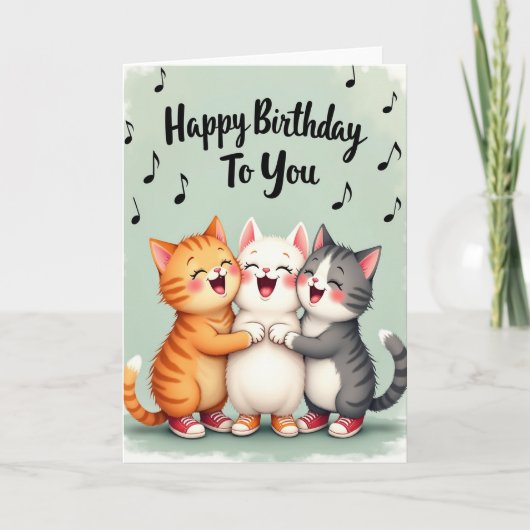 歌う猫の誕生日カード カード (正面)