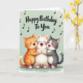 歌う猫の誕生日カード カード (黄色い花)