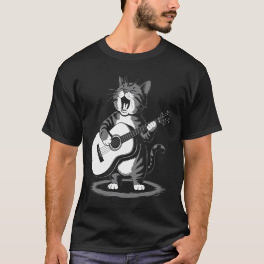 歌う猫 ギター演奏 面白い 動物 ミュージシャン H Tシャツ (正面)