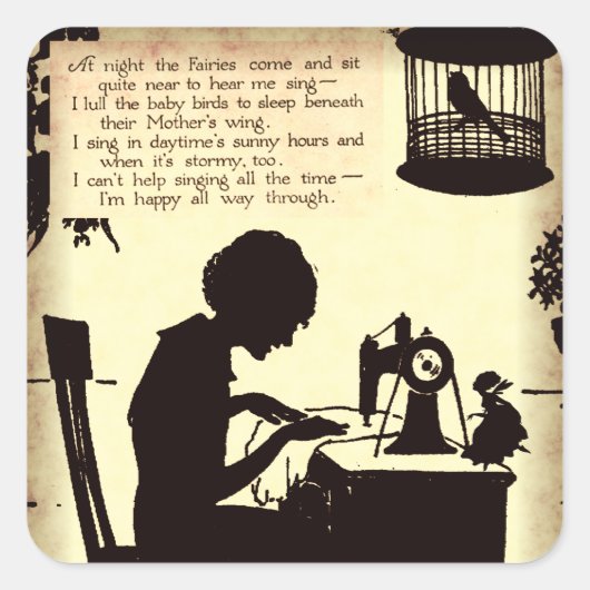 歌う裁縫レディヴィンテージ妖精の詩 スクエアシール (正面)