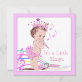 歌う赤ちゃんシャワーかわいい女の子ピンクの音楽 招待状 (正面)