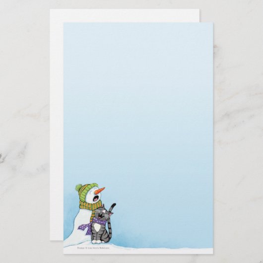 歌う雪だるまおよび猫のクリスマスの文房具 便箋 (正面/裏面)