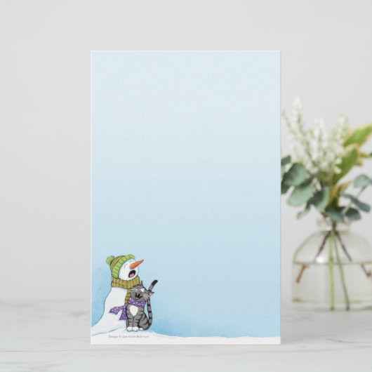 歌う雪だるまおよび猫のクリスマスの文房具 便箋 (スタンド正面)