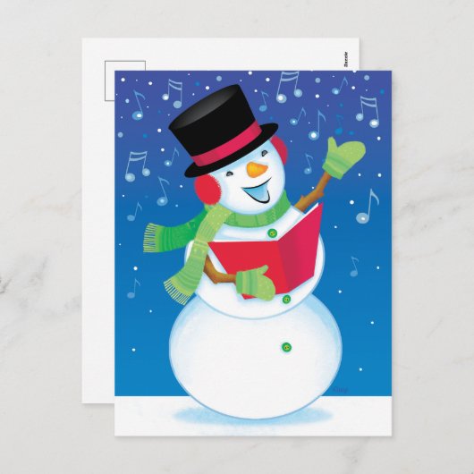 歌う雪だるまのクリスマスキャロル音楽郵便はがき シーズンポストカード (正面/裏面)