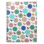 歌う鳥とマンダラフォークアートパターン ノートブック (正面)